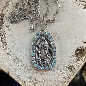 Our Lady of Guadalupe AB Double Sided Antiqued Silver Tone Necklace